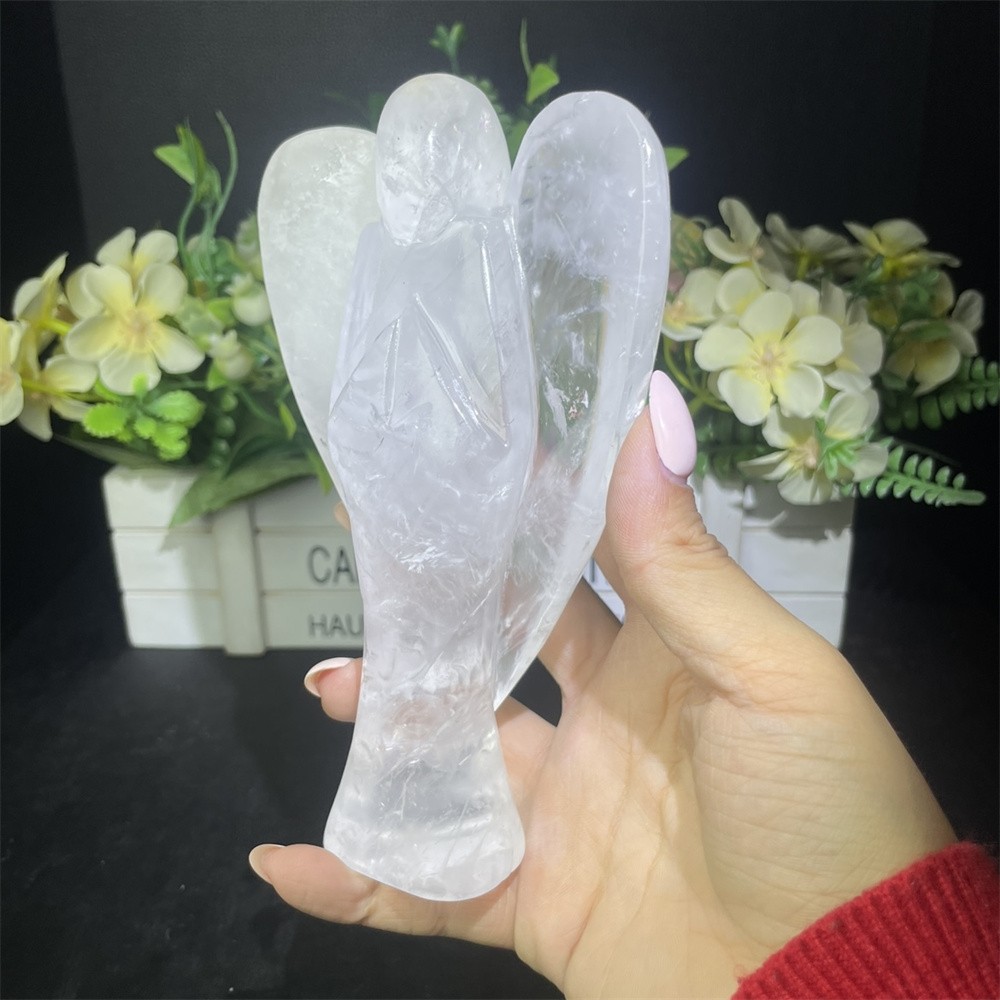1.3LB 5.9″ Natural A+ Clear Quartz Angel Carving Crystal Quartz Mineral Decor