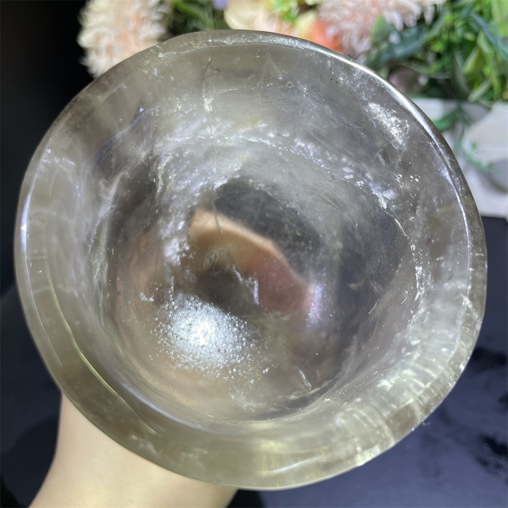 1.4LB 5.9″Natural Smoky Quartz Wine Glass Crystal Reiki Heal Carving Gift Decor