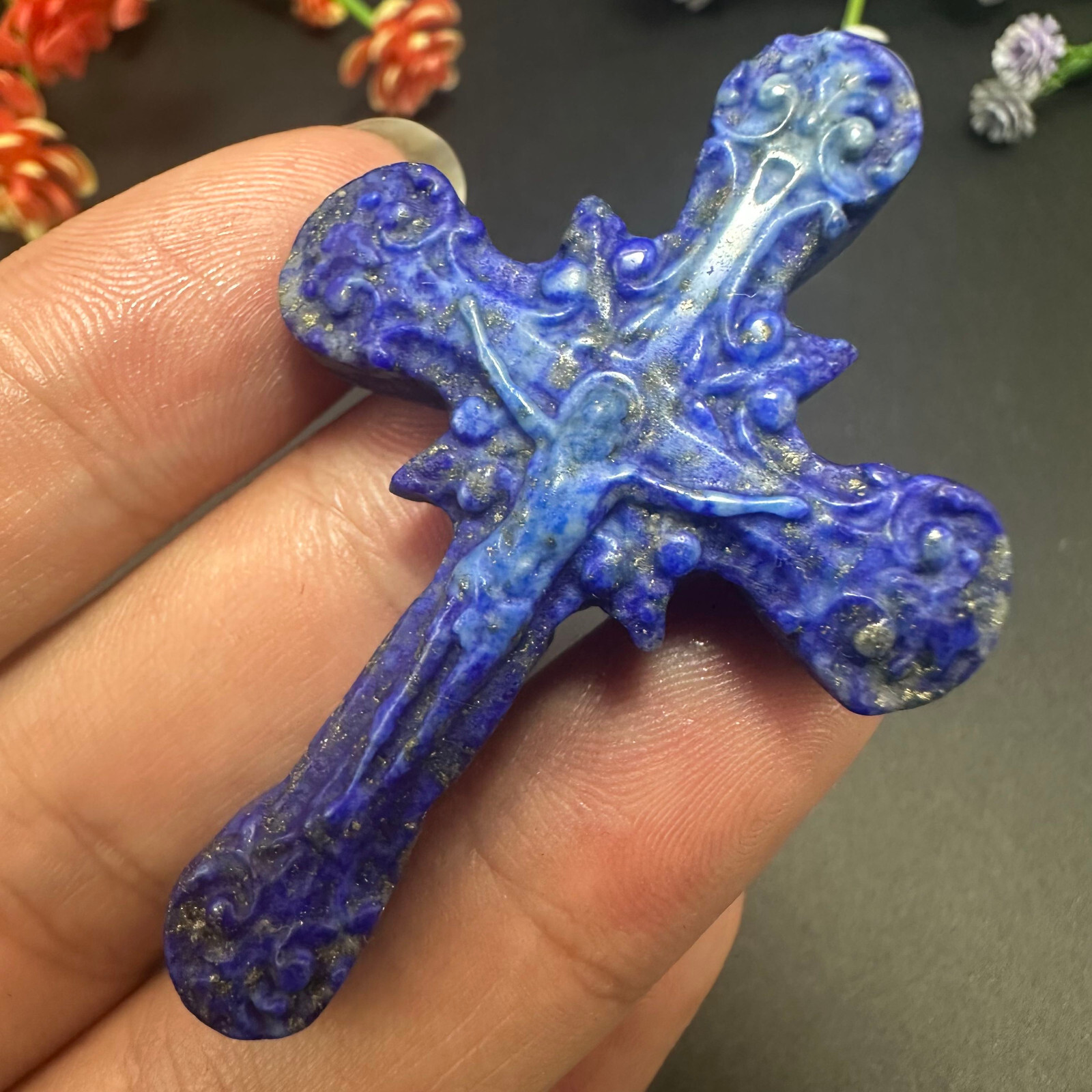 Natural lazurite Carved Christianity Cross Quartz Jesus Crystal Reiki Healing 1P