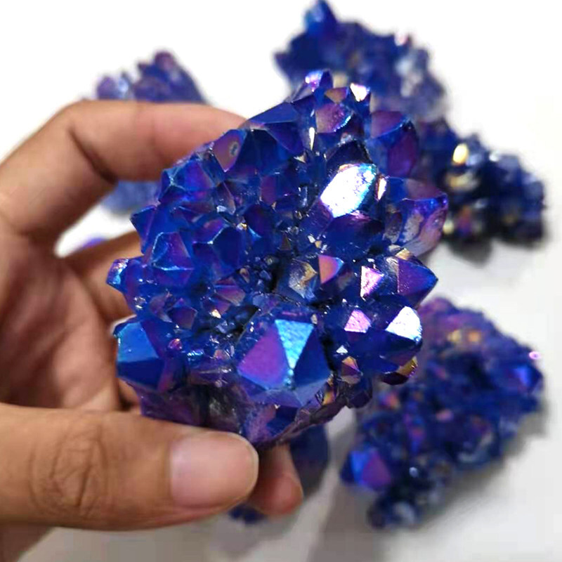 100g Natural Aura Blue Titanium Quartz Crystal Cluster Geode Ore Specimens Reiki