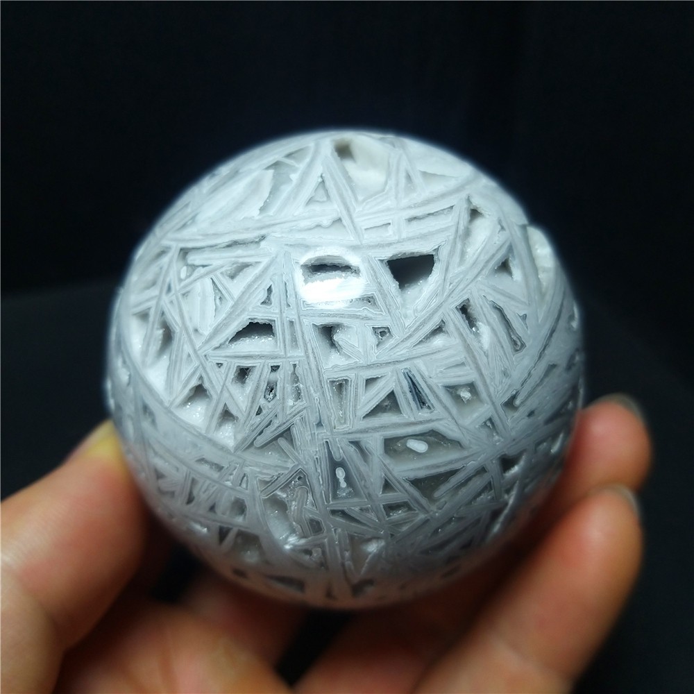 Rare 270.2G 61mm Natural Grid Agate Stone Sphere Ball Herling A434