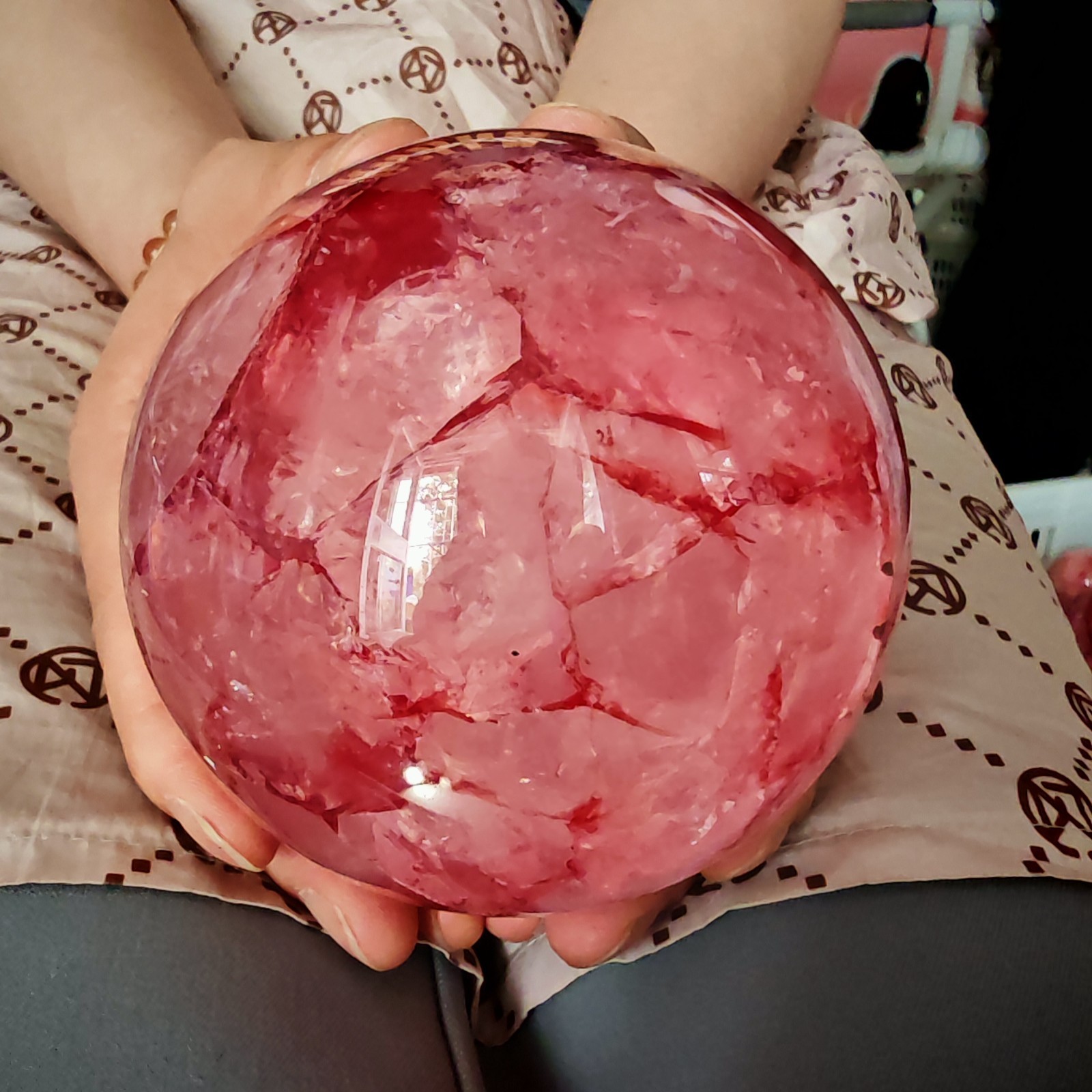 2.97LB TOP Natural Red gum flower quartz ball crystal Hand carved Decorative