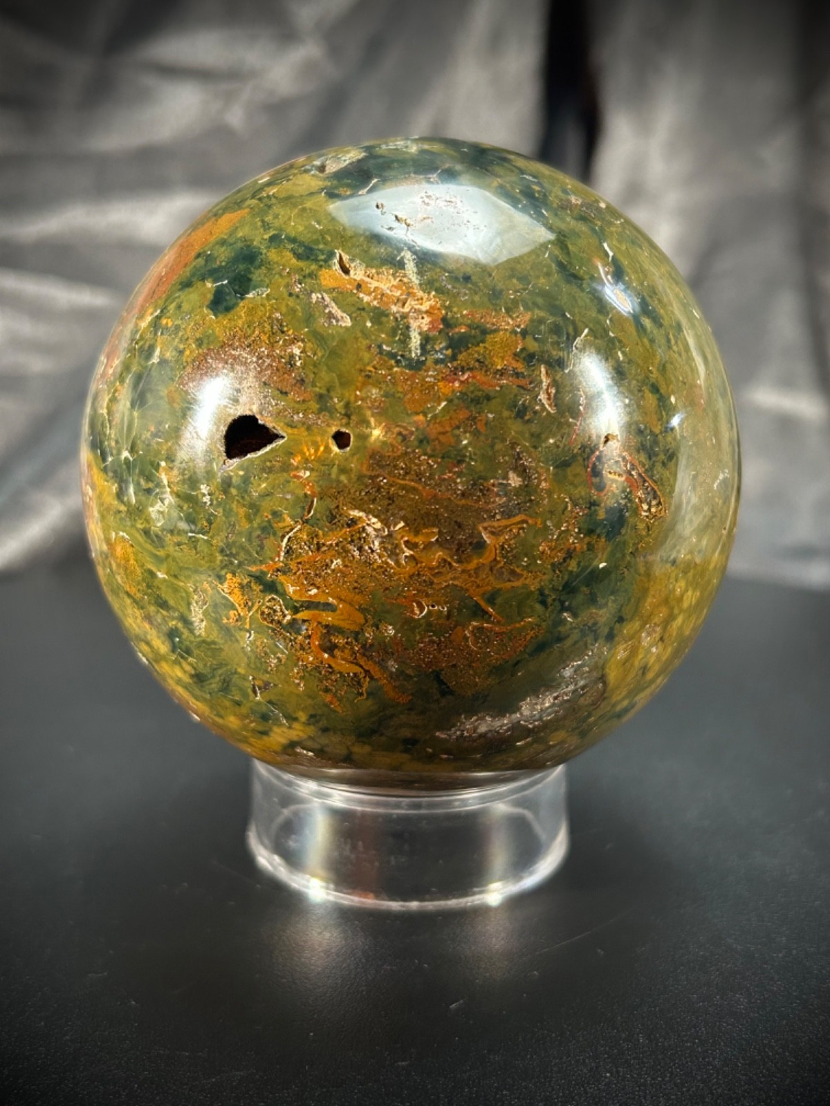 3.35″ Ocean Jasper Sphere With Acrylic Stand 1lb 13.9oz (847 grams)