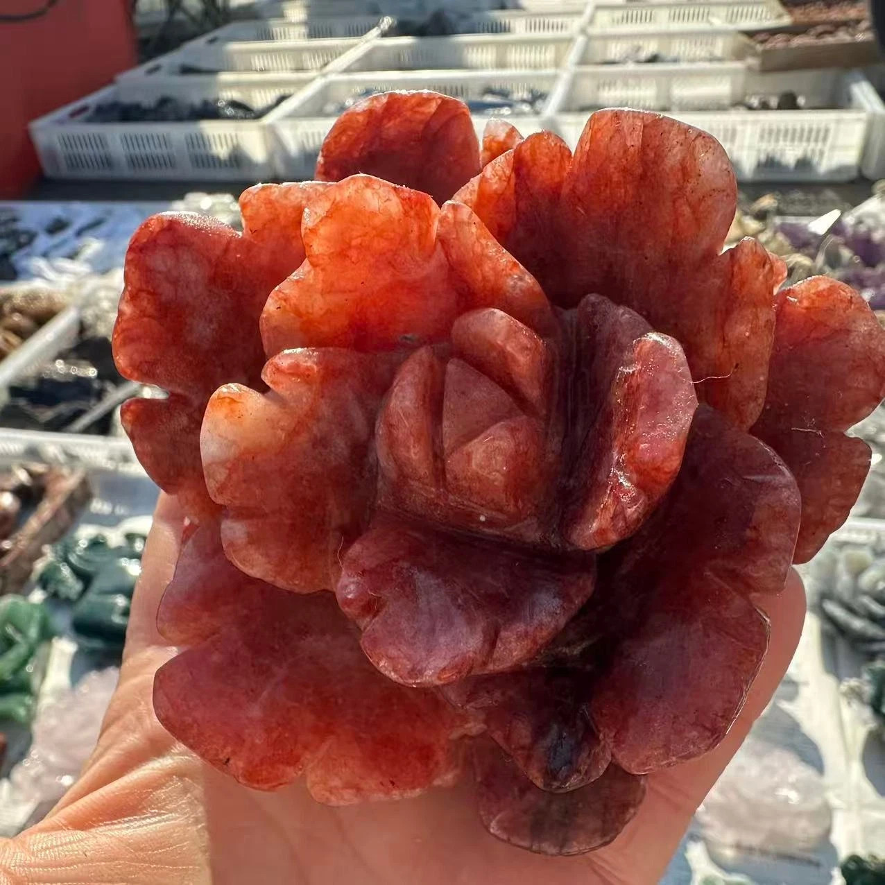 1PC Natural Red gum flower Quartz Carved Flower Skull Crystal Reiki Decor Gift