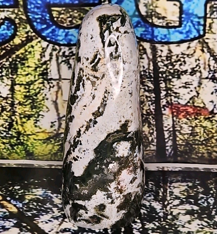 Moss Agate Free Form Crystal Rock Mineral 17.32oz Green, White, Brown, Druzy