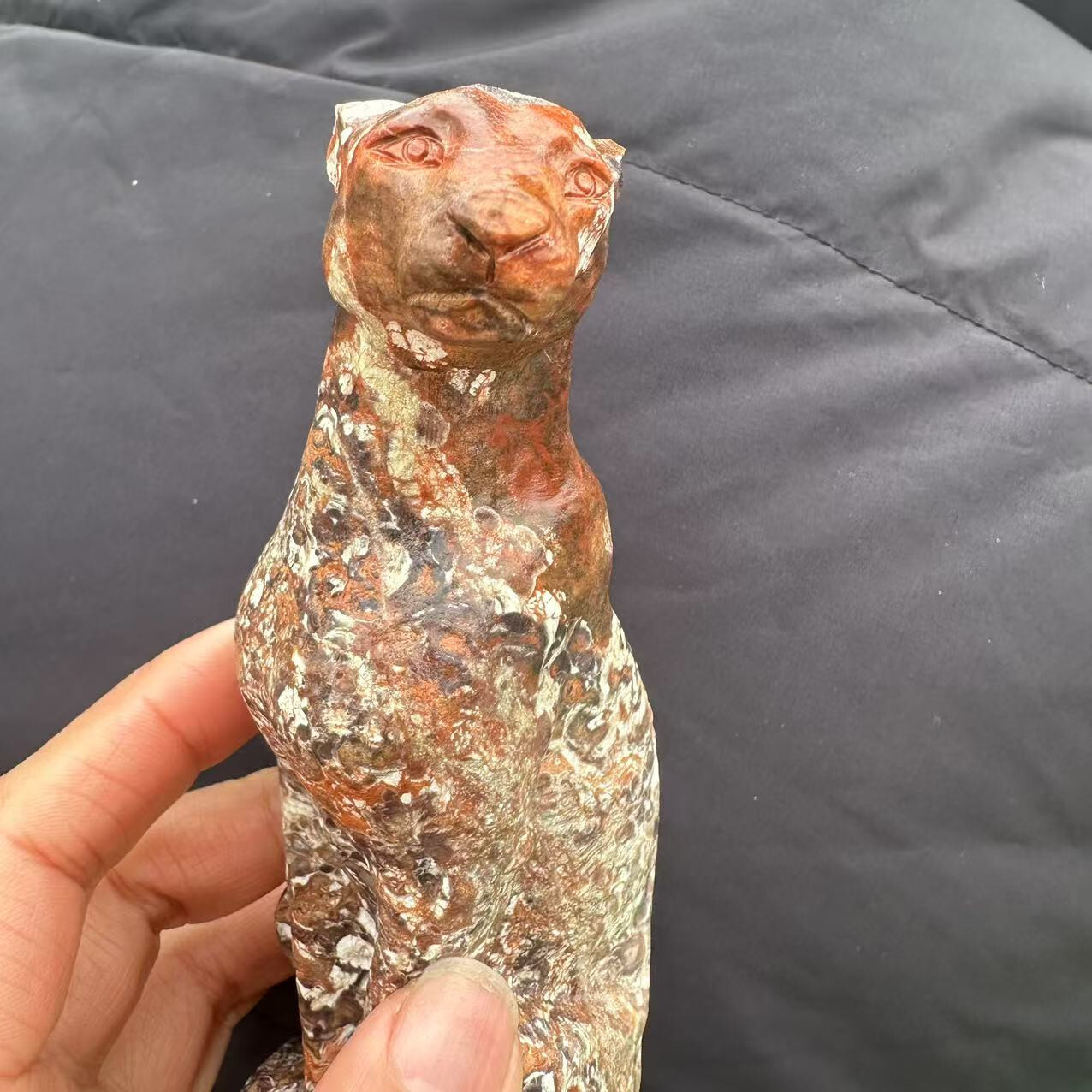 1pc Natural Money agate Quartz Carved Leopard Skull Crystal Reiki Healing Decor