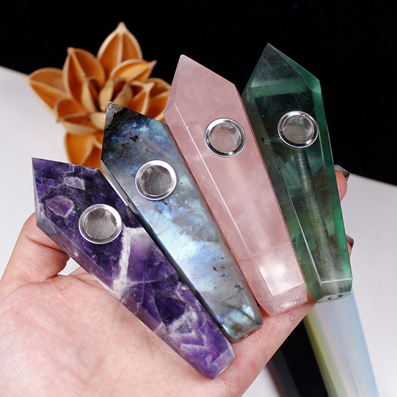 Raw Natural Quartz Tobacco Smoking Pipe Crystal Point Wand Healing Reiki Obelisk