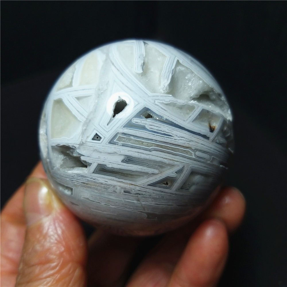 RARE 206.8G 54mm Natural Grid Agate Stone Geode Sphere Ball Healing A4880
