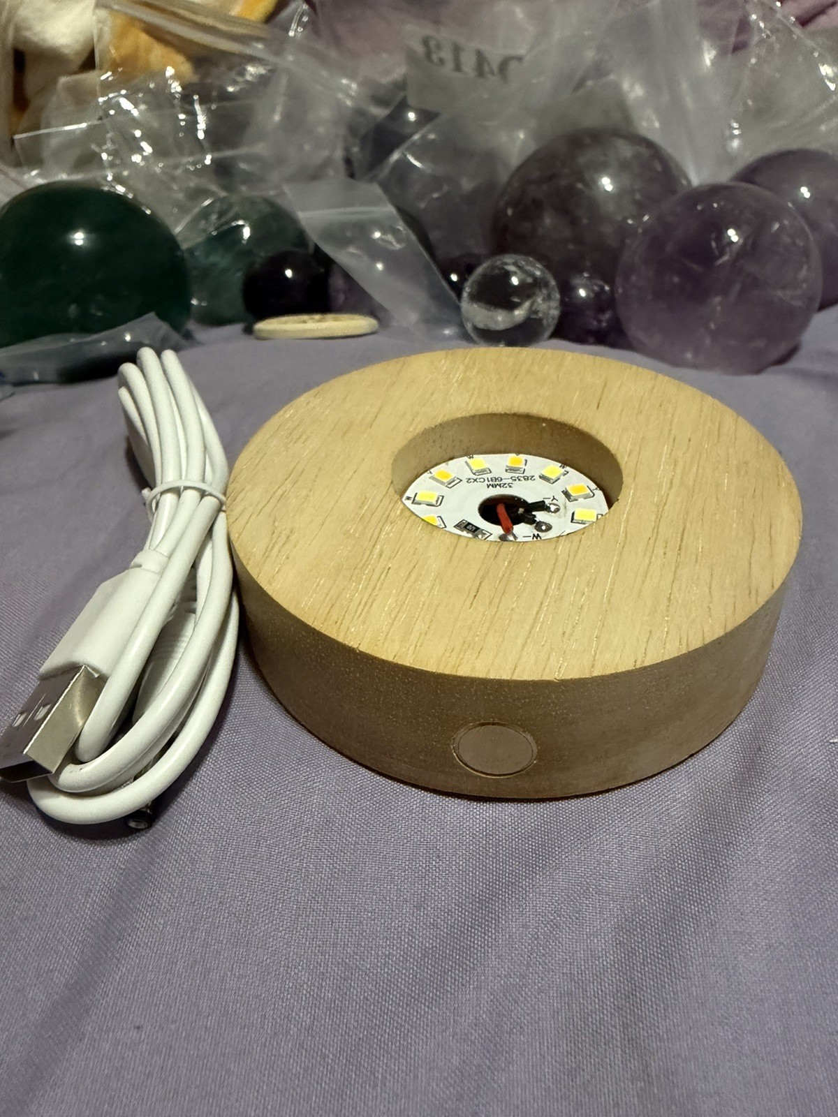 Wooden LED Light Base Display Stand for Acrylic Resin Crystal Sphere Glass Art