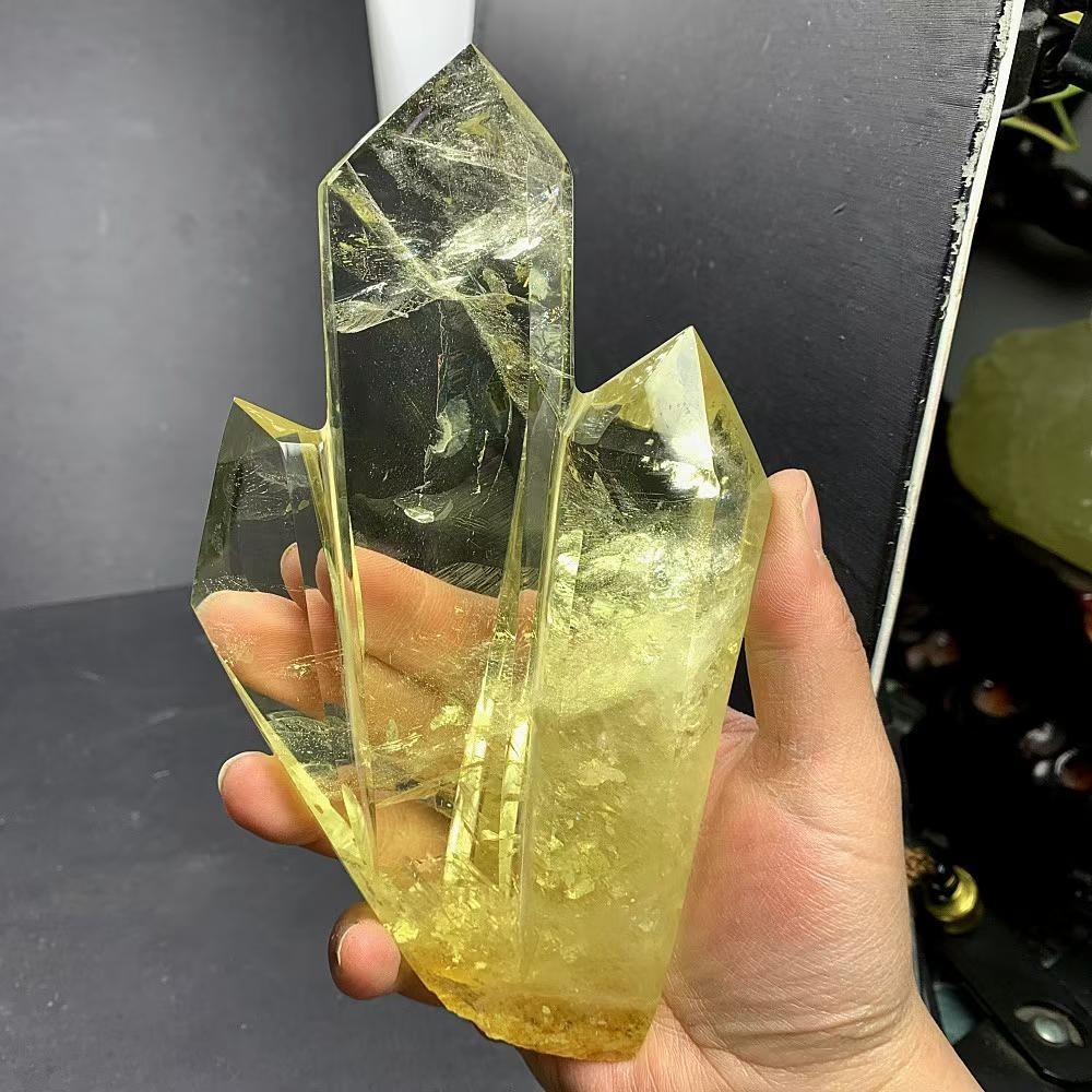 1.57LB Natural Citrine Quartz Obelisk Energy Crystal Tower Point Reiki +Stand