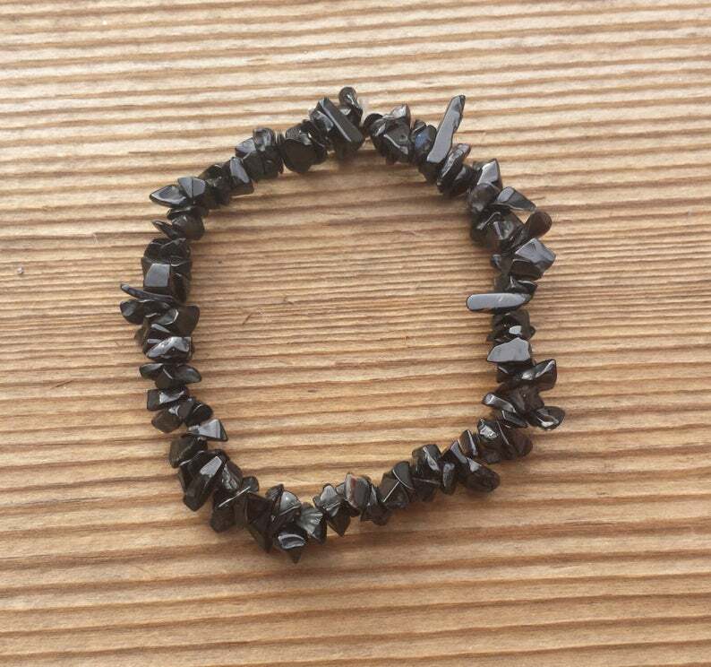 NATURAL ONYX STONE GEMSTONE STRETCHY CHIP BRACELET