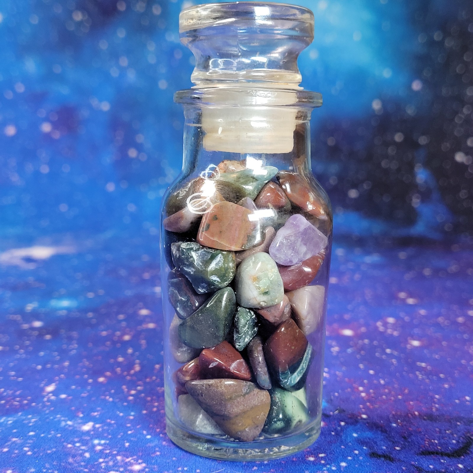 Ocean Jasper Natural Stone Tumbles in Vintage 4 oz Apothecary Glass Jar *Video*