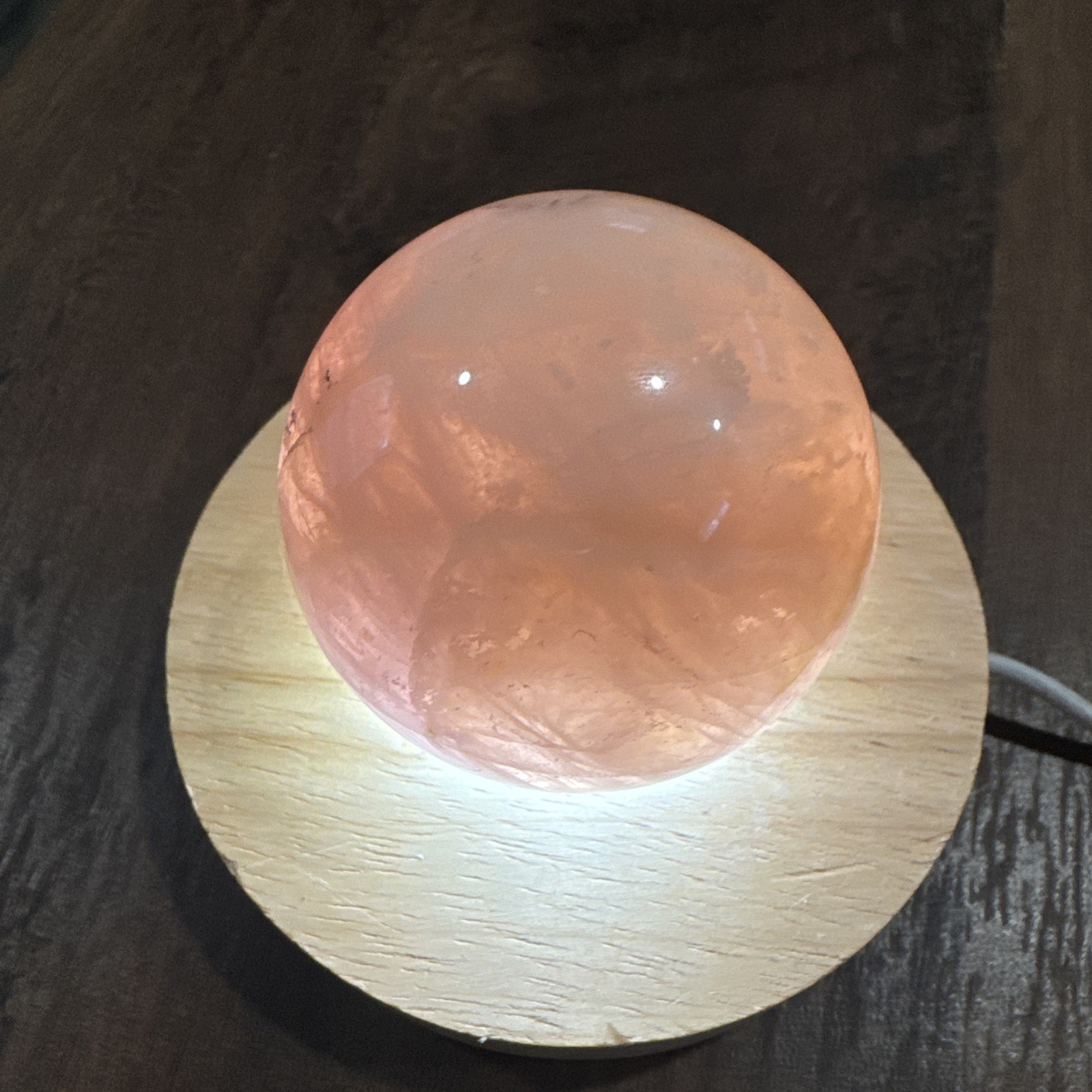 Rose Quartz Crystal Sphere On Lighted Stand 289 Grams 59 mm