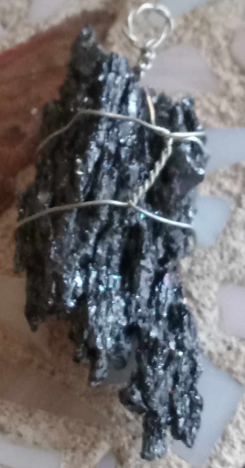Peacock Druzy Silver Wrapped Natural Specimin 2.75″
