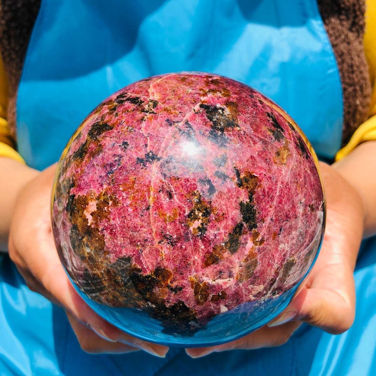 6.27 LB Natural Rhodonite Crystal Sphere Pink Black Healing Gem Stone 4778