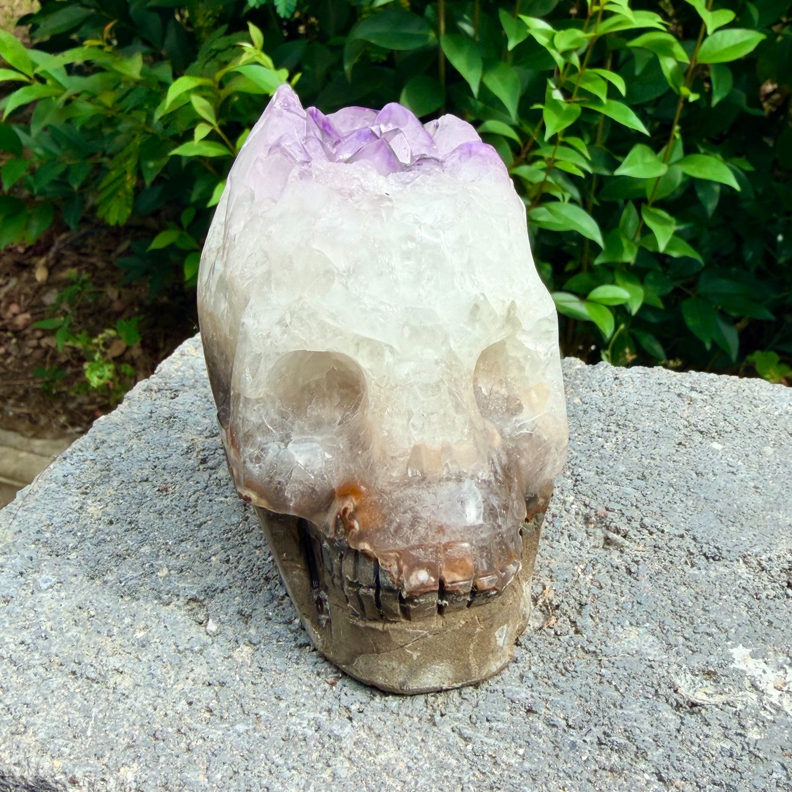 1.94LB Amethyst agate crystal cave skull, Rare hand carved skull specimen
