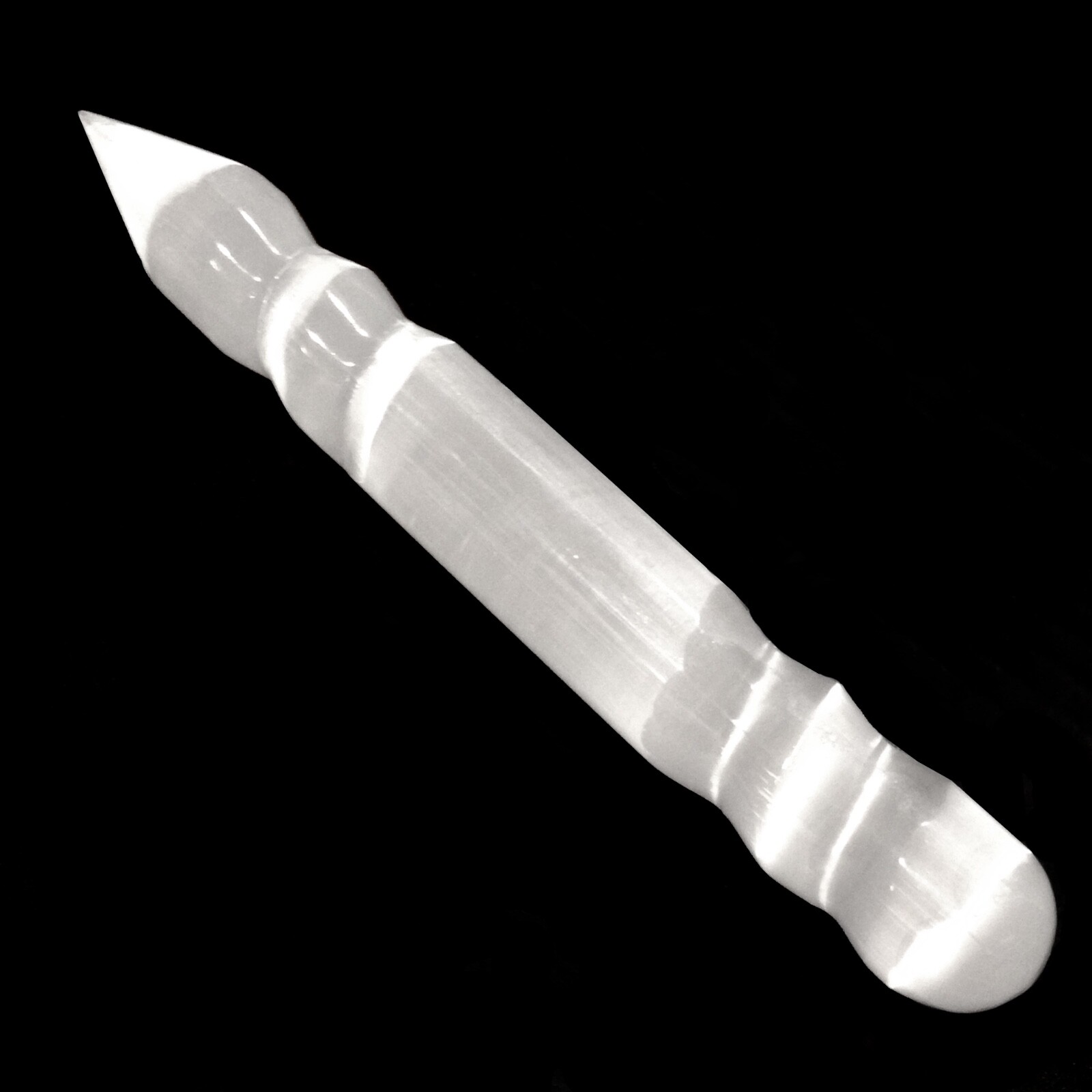 XL Selenite Crystal Massage Wand 8″ Spiral Polished Round Tip CHARGE CLEANSE