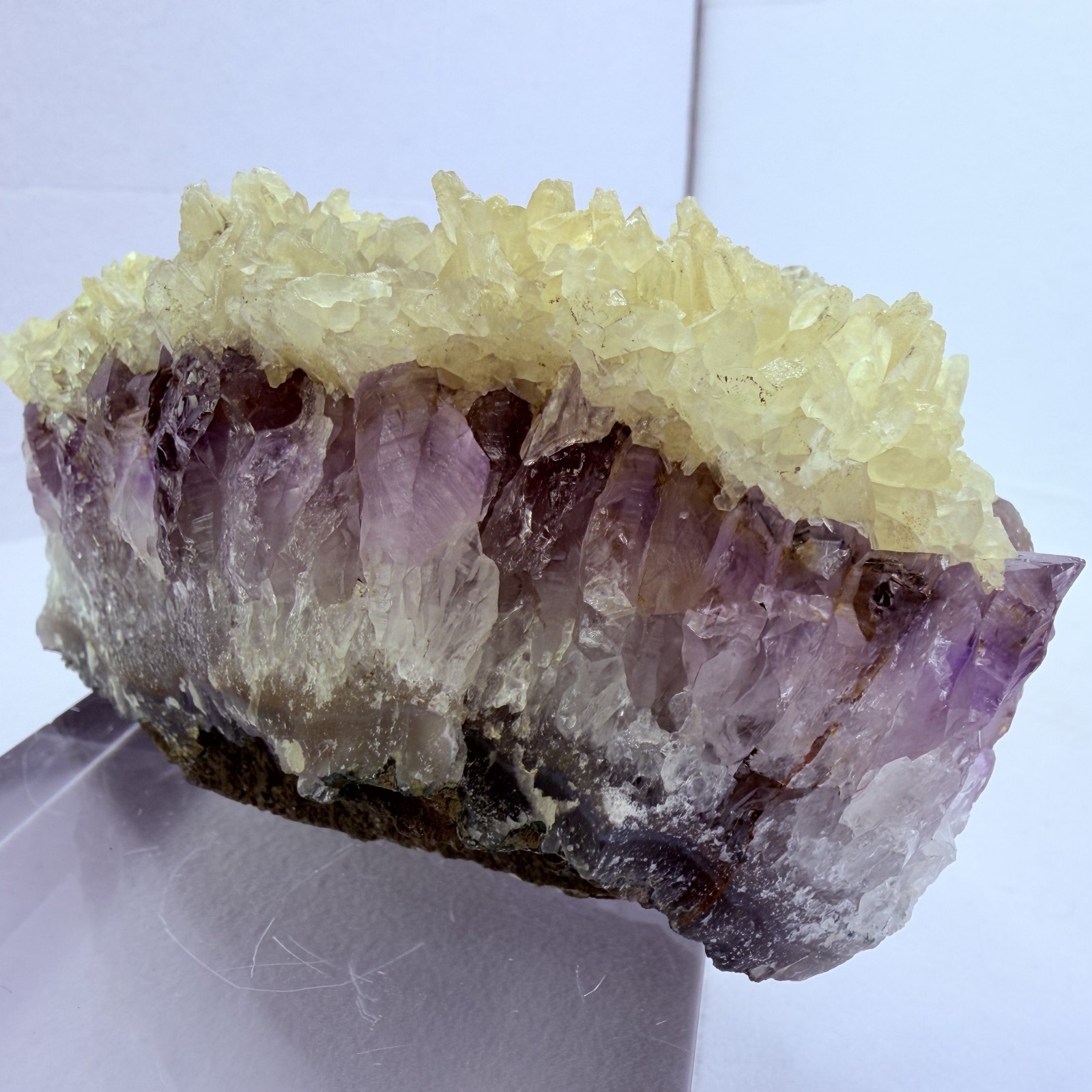 Rare Purple Amethyst Yellow Calcite Cluster Brazil 4.8″ Display