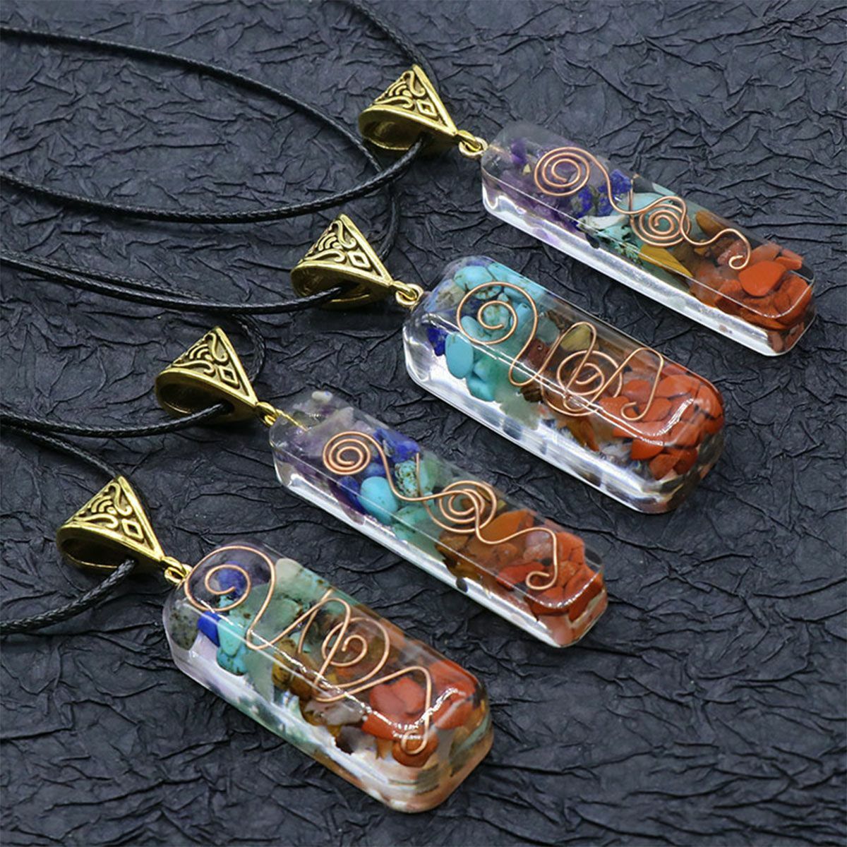 7 Chakra Gemstone Orgone Energy Generator Pendant Copper Coil Orgonite Necklace