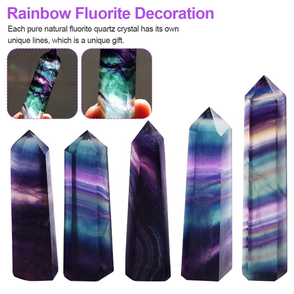 10PCS Rare Natural Rock Fluorite Quartz Crystal Stone Point Healing Obelisk NEW