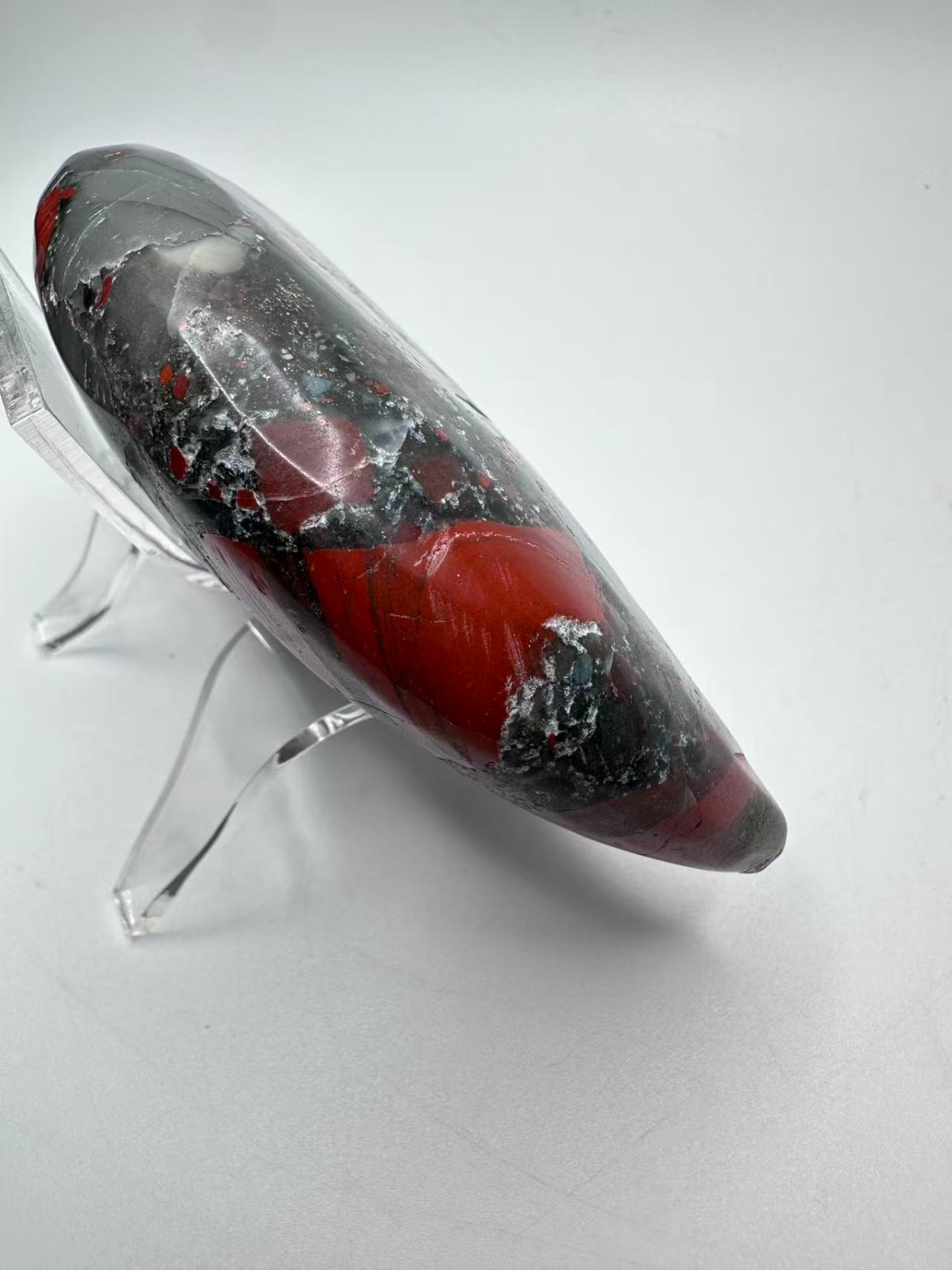 Large Natural Bloodstone Heliotrope Crystal Moon Face Carving 5″x2.75″ polished