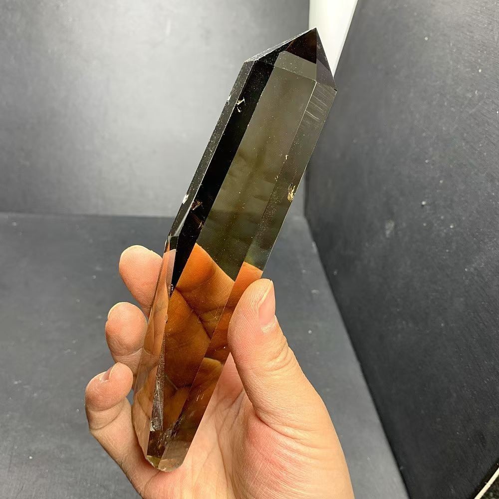 1.04LB Natural Smoky Citrine Quartz Obelisk Energy Crystal Tower Reiki +Stand