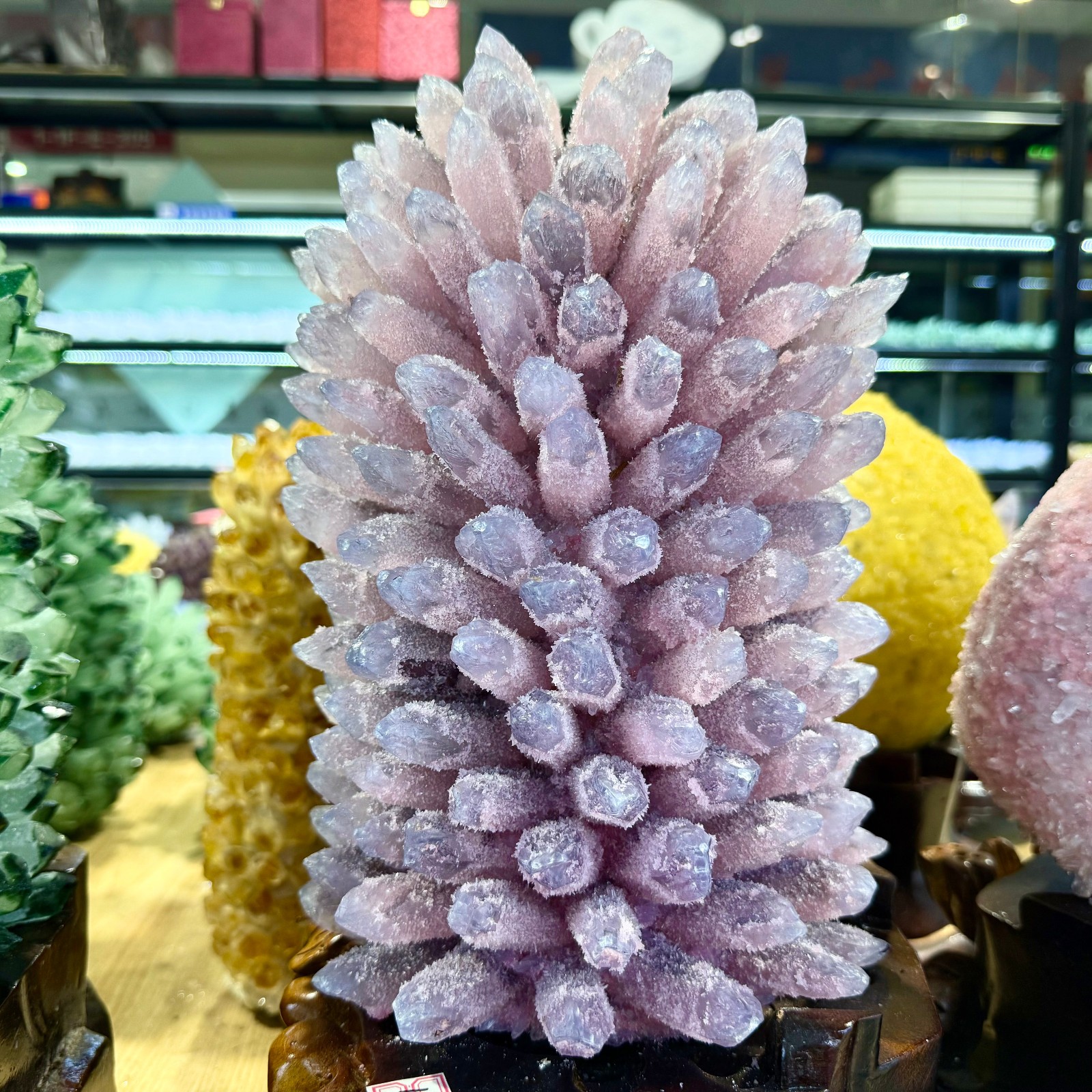 35LB Top! Natural Rose Cluster Quartz Crystal Flower Ornament+stand healing
