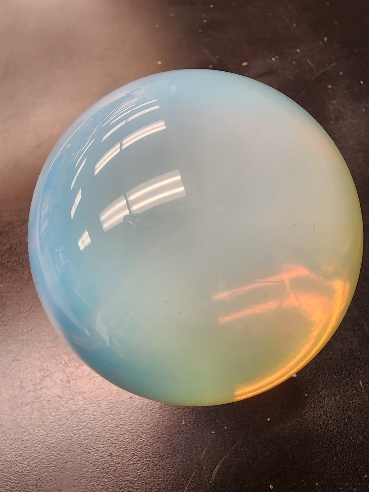 Large 673g Opalite Crystal Sphere Ball Blue Glow Polished Orb w/ Wooden Stand