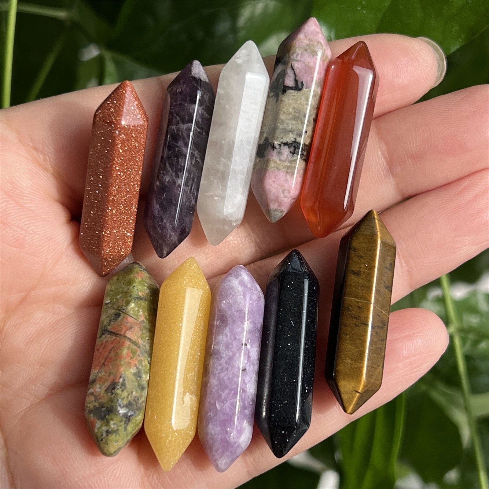 Top! Wholesale Natural Obelisk Mixed Quartz Crystal Wand Double Point gem 10pcs