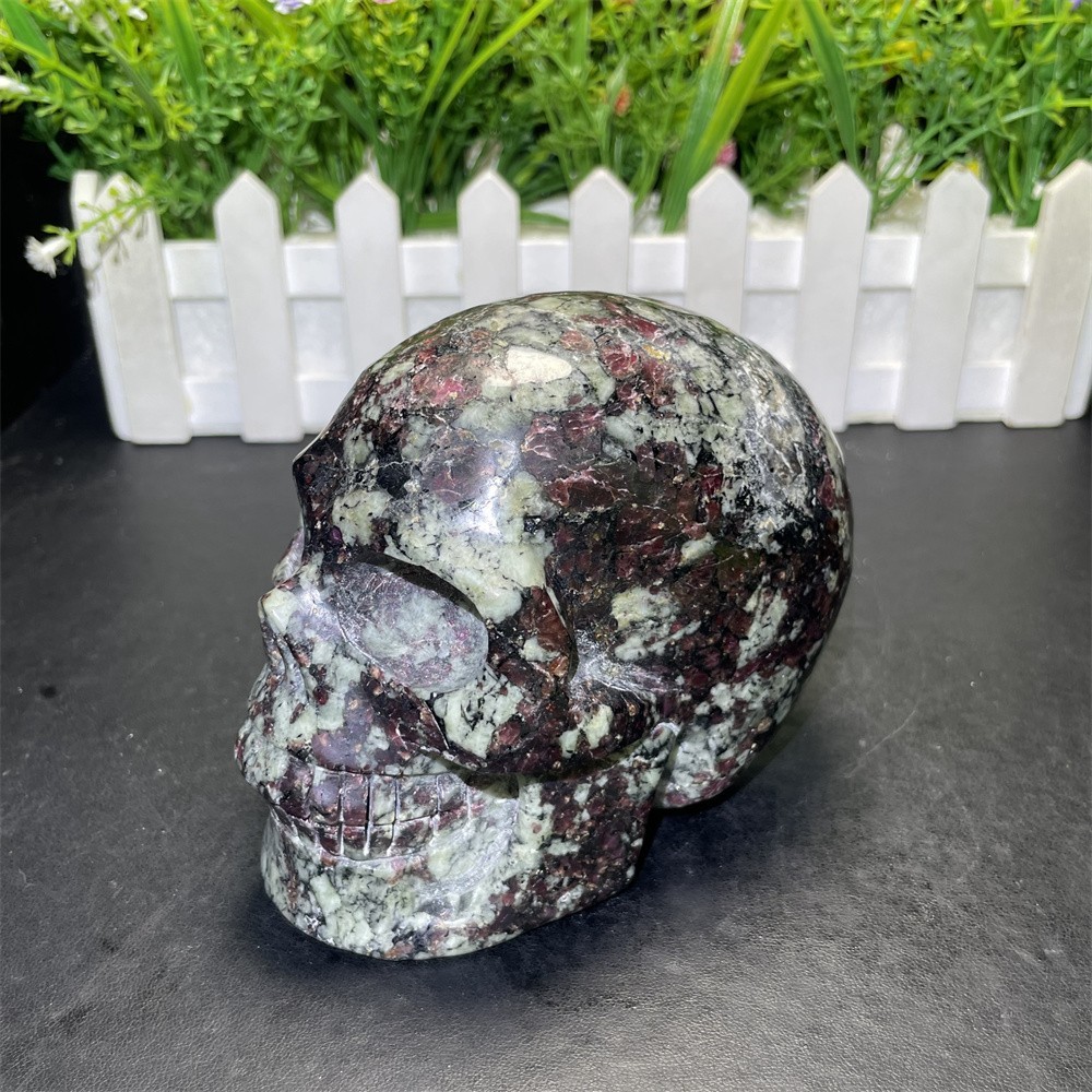 2.6LB 4.3″ Natural A++ Eudialyte Skull Carving Crystal Quartz Mineral UV Reiki