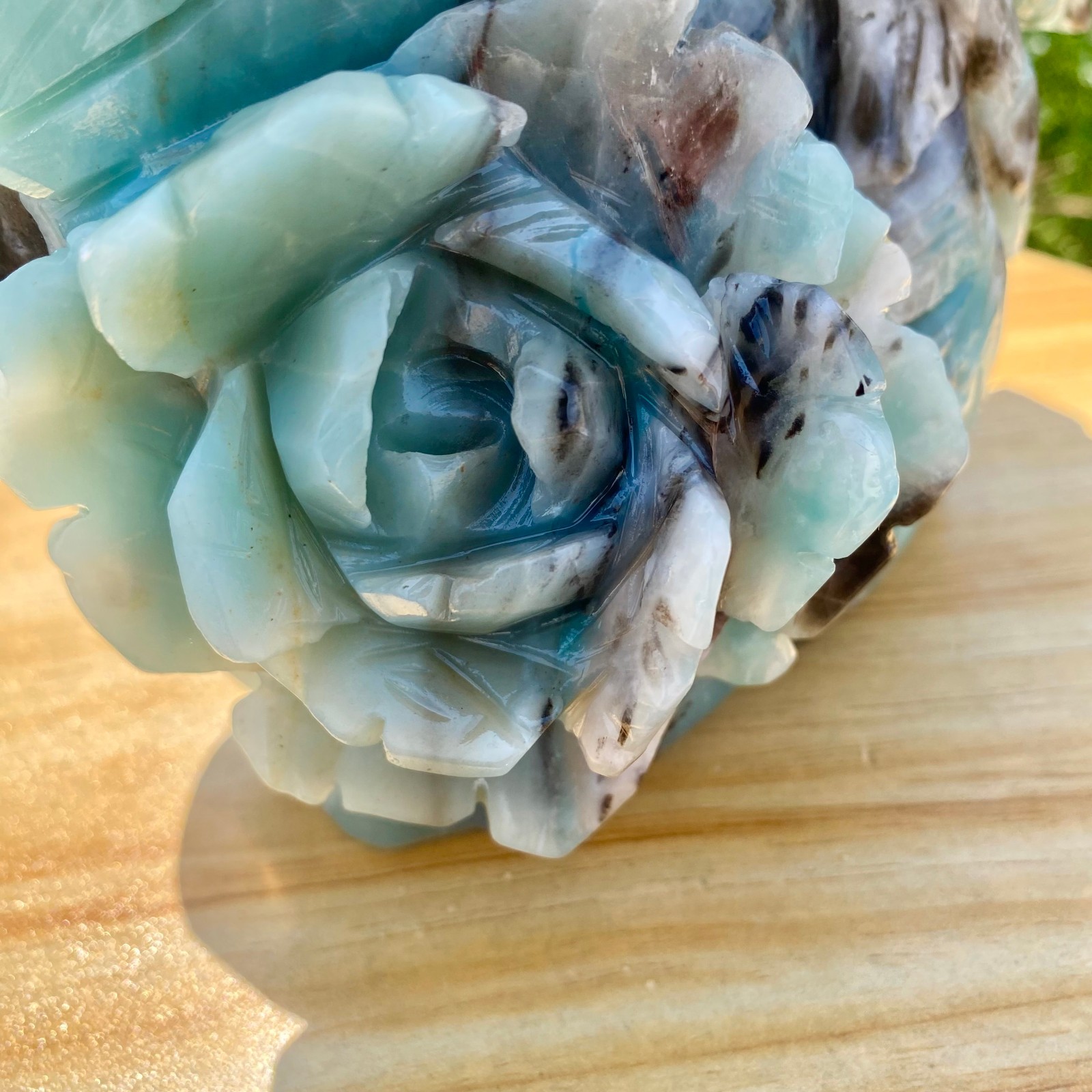7LB Natural Blue Vein Stone Phoenix Carving, Home Decoration