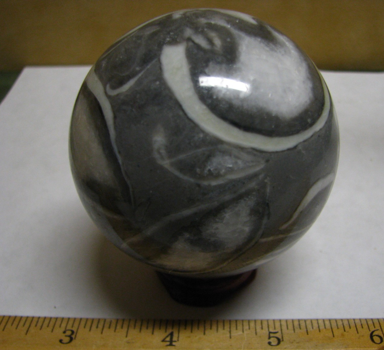 .83lb 2.5inch 1000 EYE JASPER FOSSIL SPHERE W/QUARTZ WOOD STAND MADAGASCAR #087