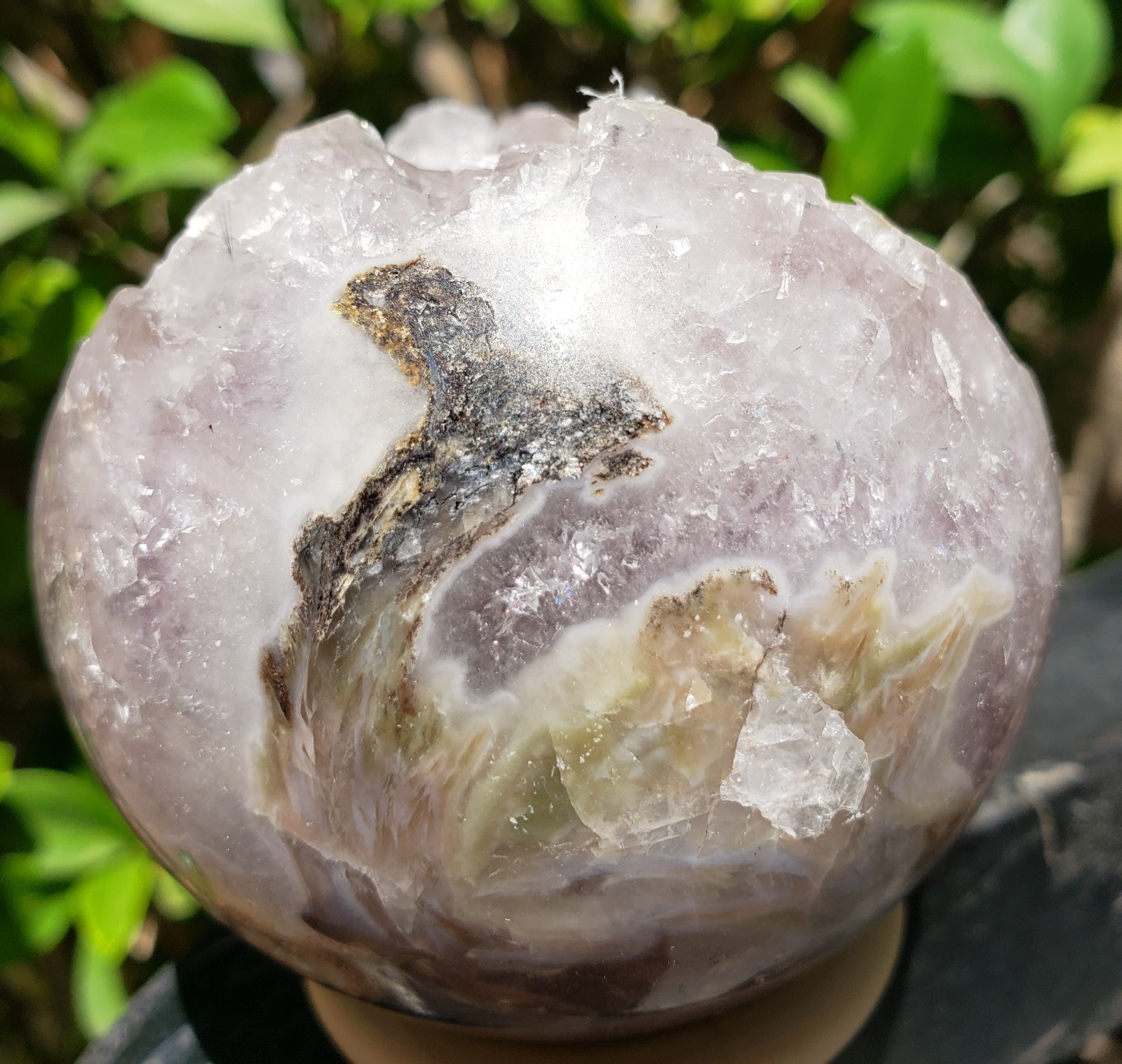 2.8″ Purple Amethyst Quartz Crystal Ball Orb Sphere Rainbows Druzy Matrix, 383g