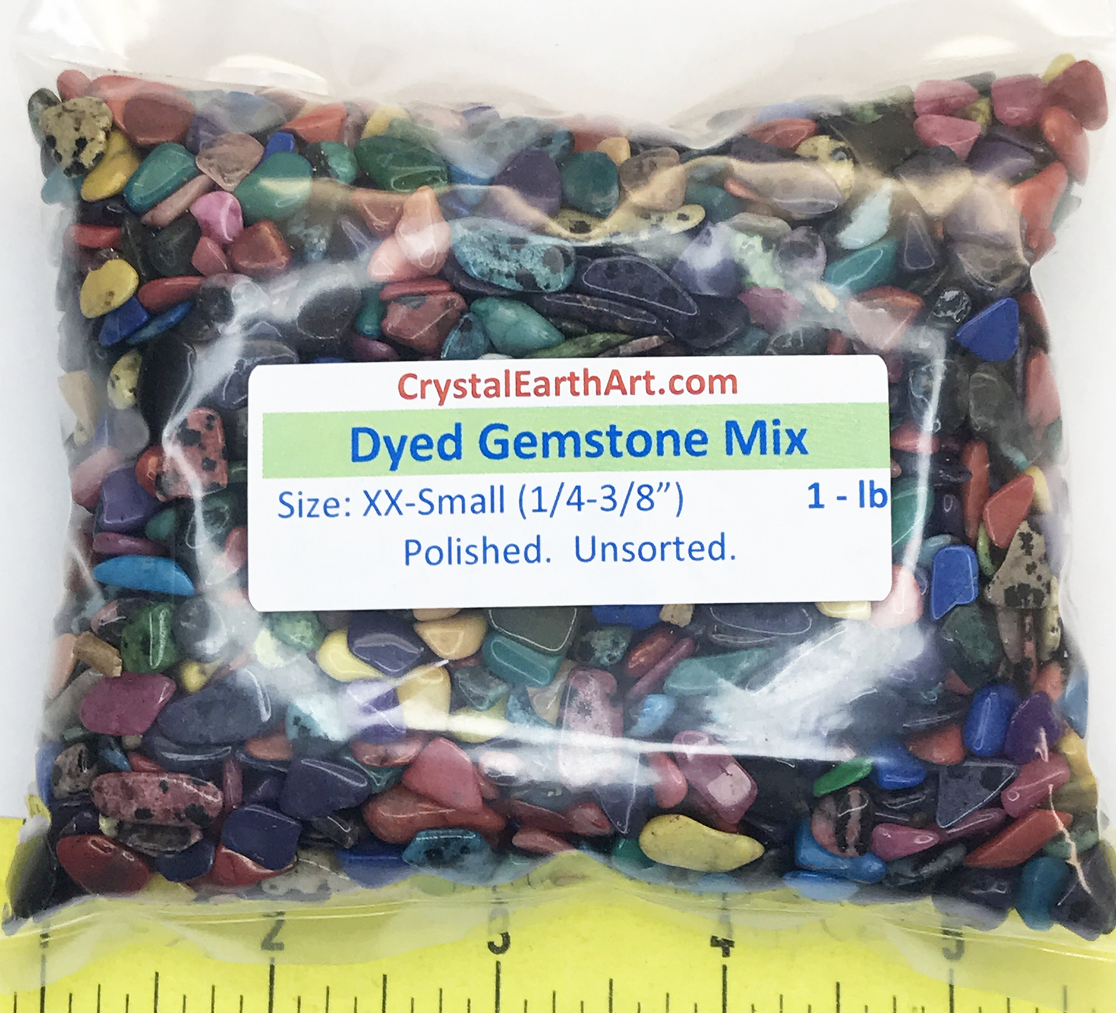 Gemstone Mix Dyed XX-Small (1/4-3/8″) polished mixed gemstones. 1/2 lb.