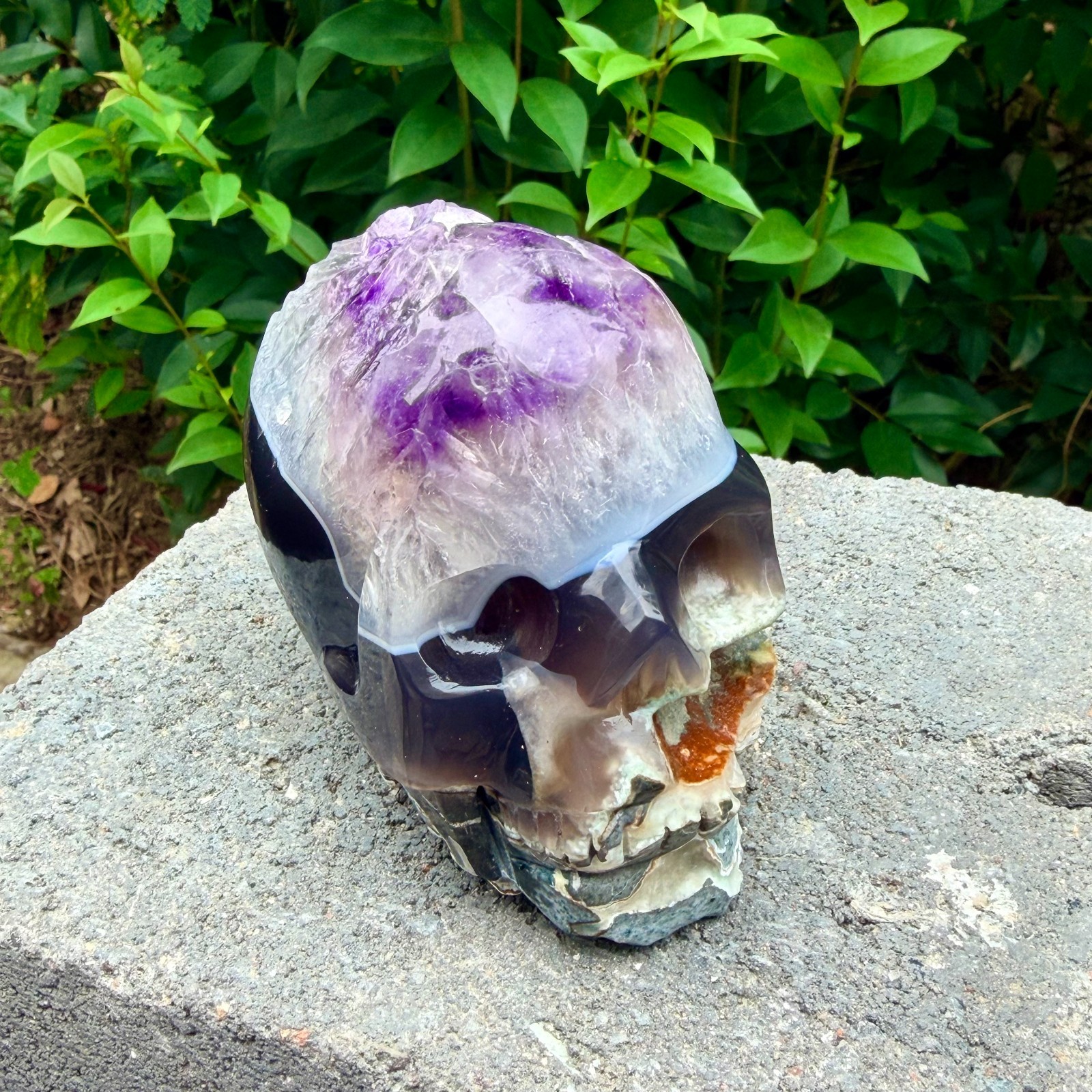 1.84LB Amethyst agate crystal cave skull, Rare hand carved skull specimen