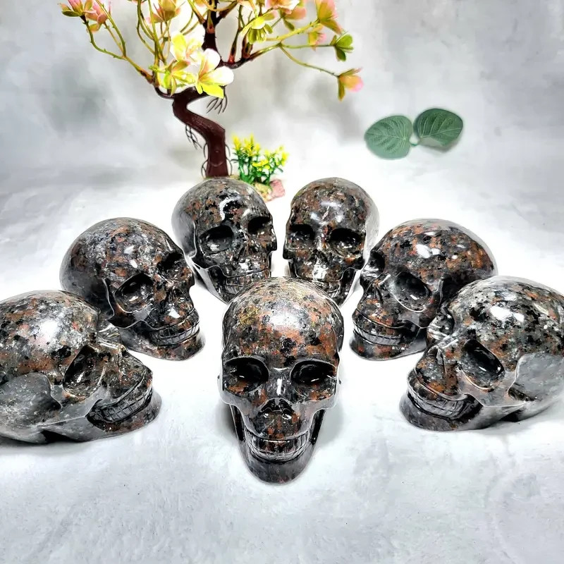 Natural Yooperlite Skull Carved Fluorescent Sodalite Quartz Crystal Healing Gift