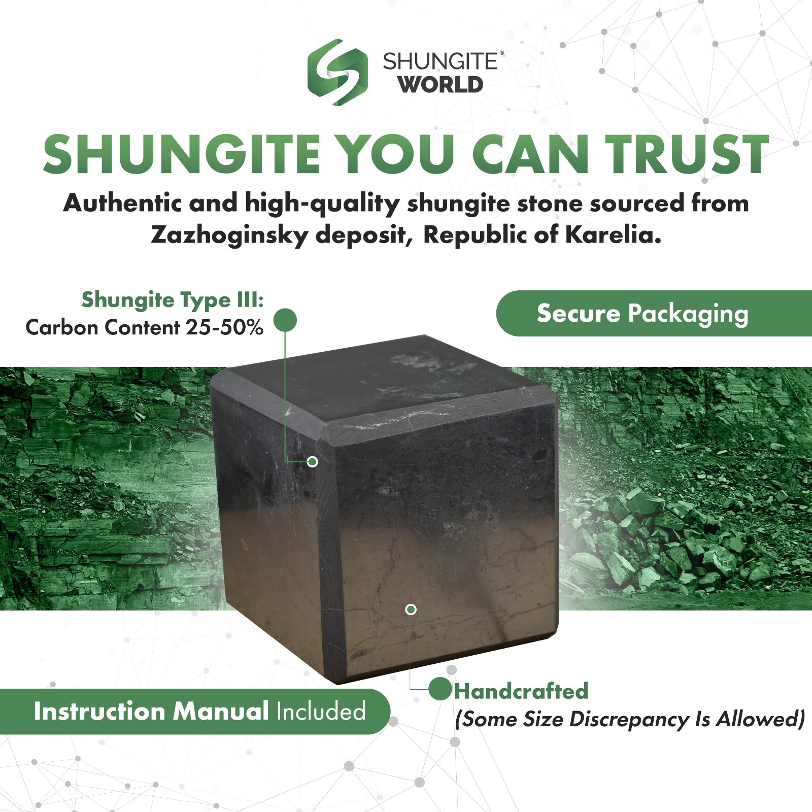Shungite World Shungite Cube Set 2 pcs – 40 mm / 1.57″ (Polished+Unpolished)
