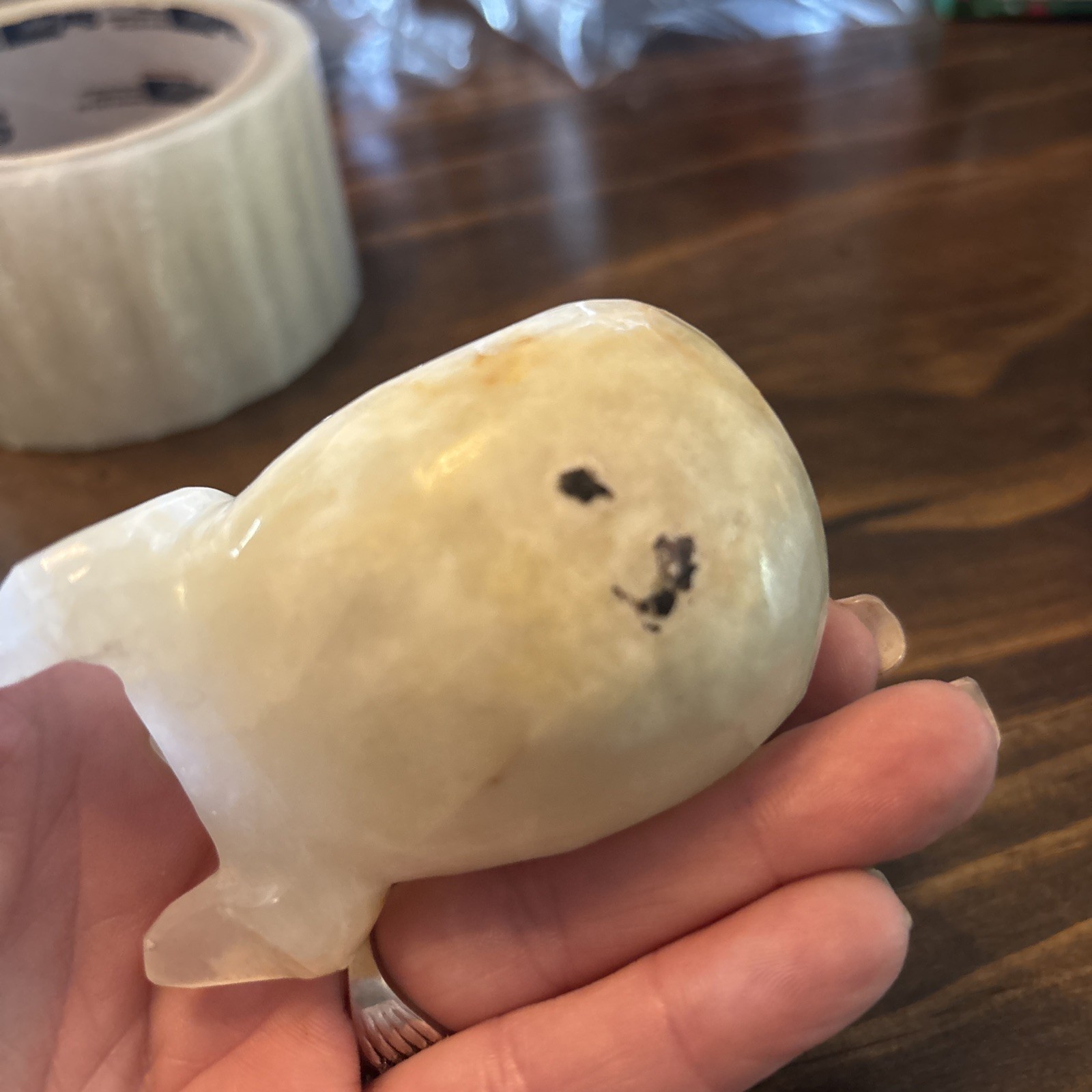 Carved White Opaque Quartz Stone Pig Figurine Healing Stone