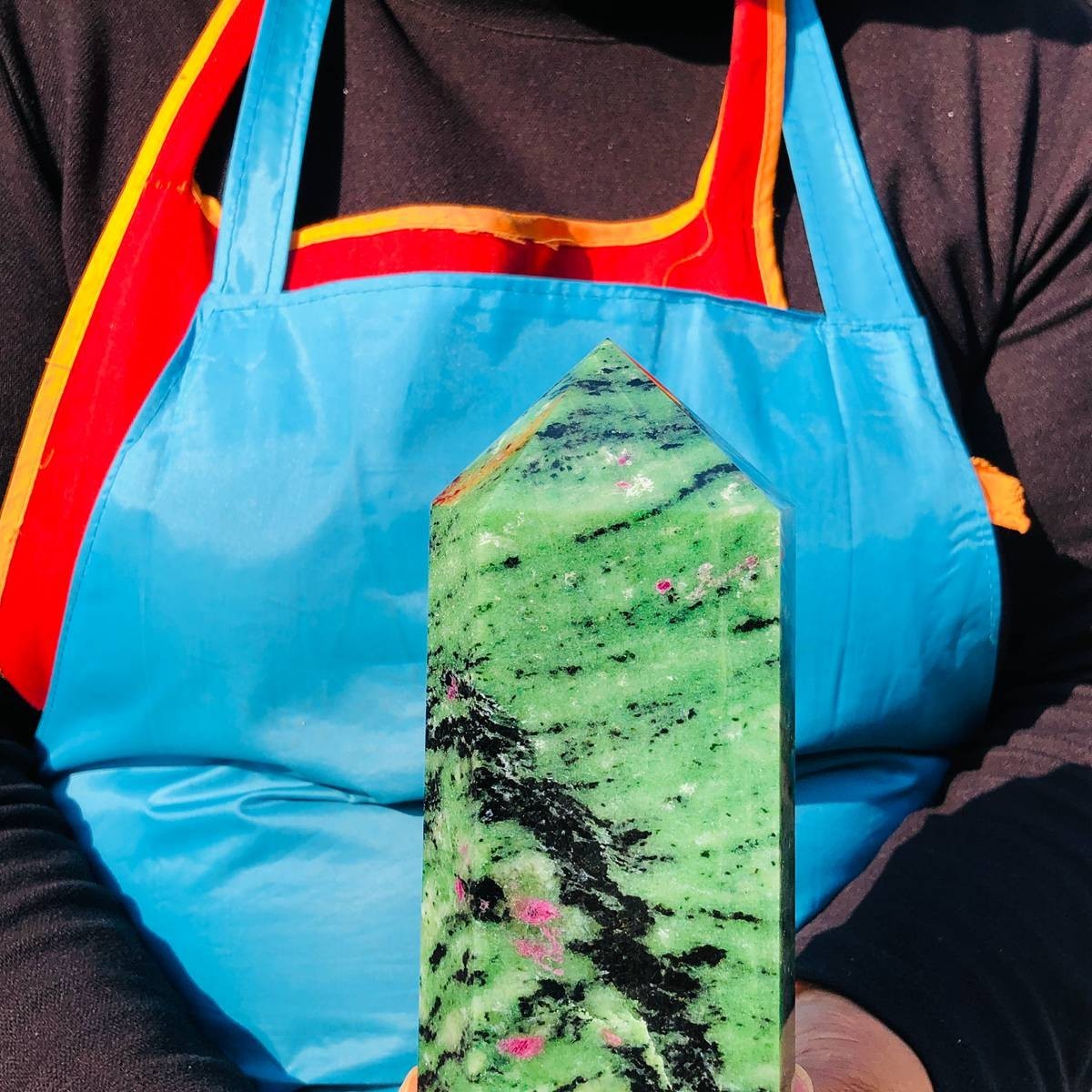 5.25LB Large Natural Red Green Treasure Obelisk Crystal Wand Point Healing