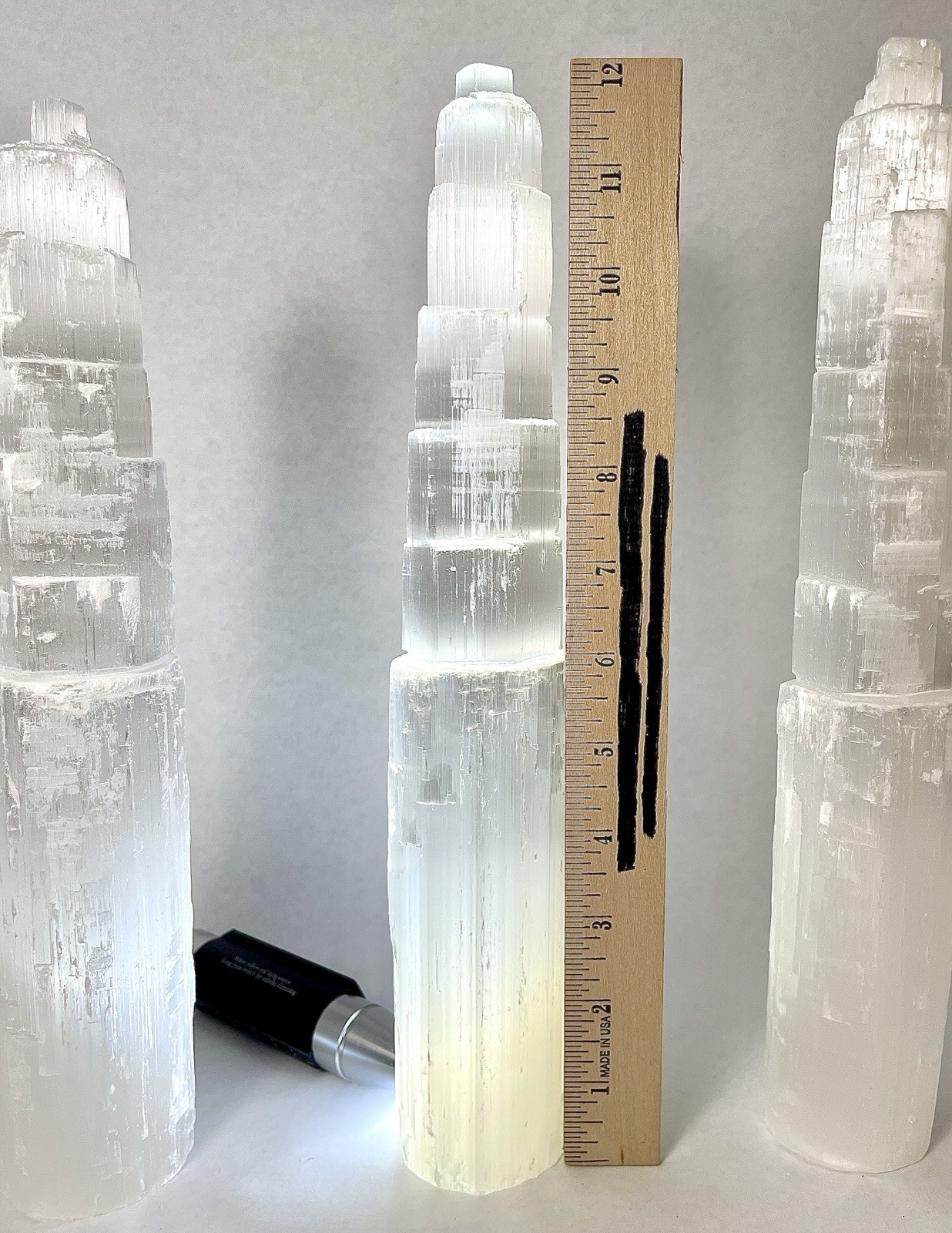 12” Display Crystals Of Satin Spar Tower W/ 6 Color LED Light Stands Included!