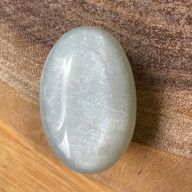 Silky Green Moonstone Palmstone Pocket Crystal – No.17 Rare Crystals
