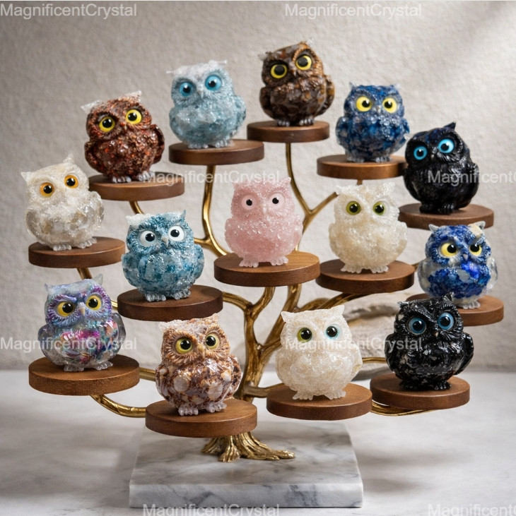 Natural Amethyst Crystal Owl Carving Birds Figurine Decor Healing Stone Animals