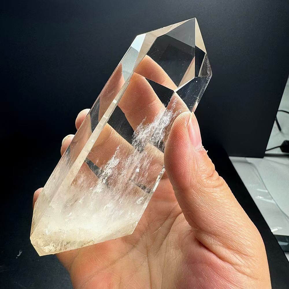 600g Natural White crystal Quartz Obelisk Energy Tower Point Reiki Decor+Stand