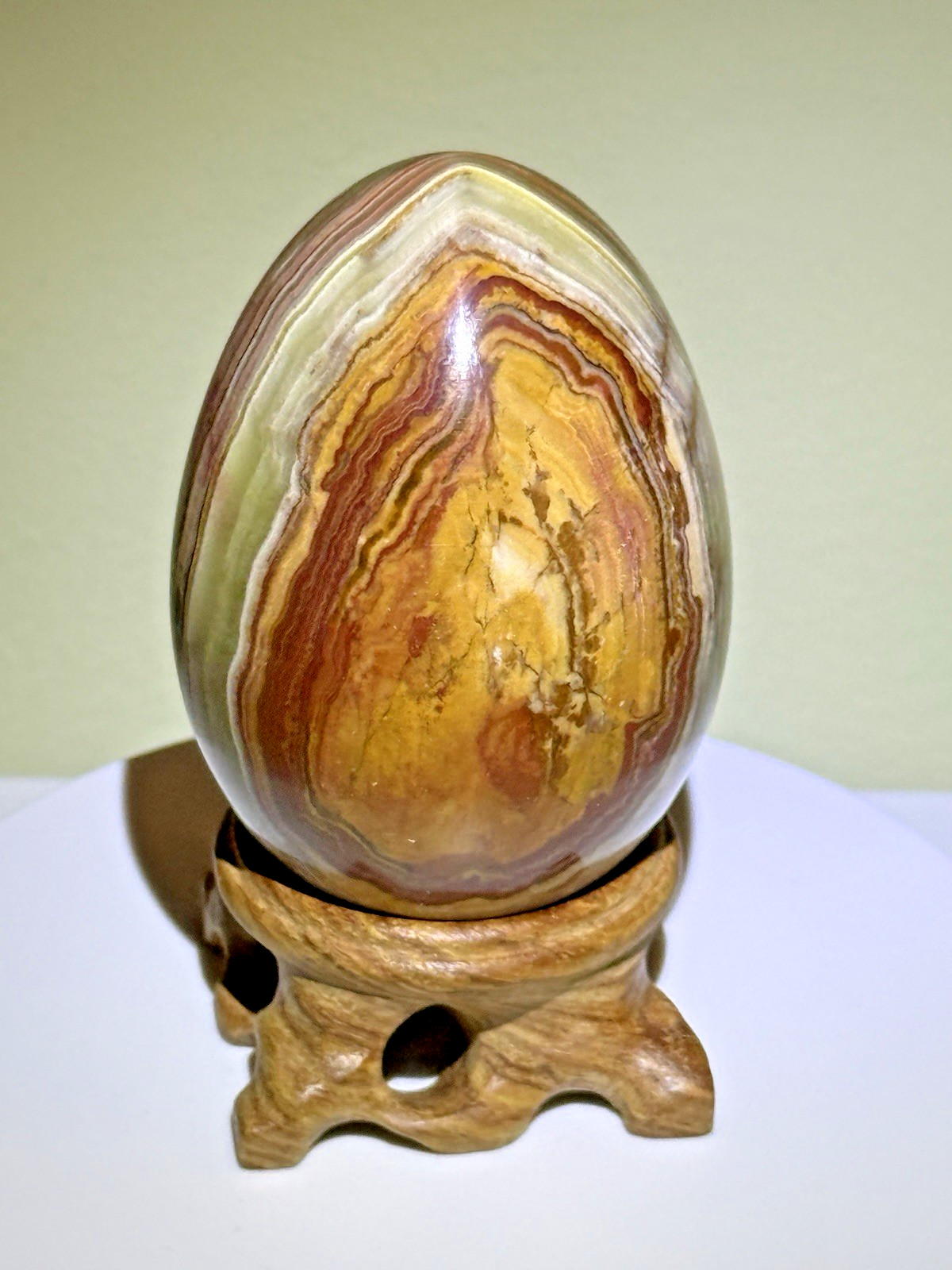 VIVID Multicolor Banded Onyx Egg with Wooden Stand