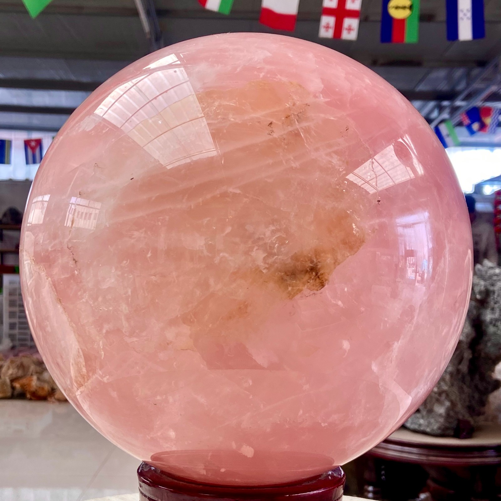 41LB Large Natural Pink Rose Quartz Sphere Crystal Ball Reiki Healing