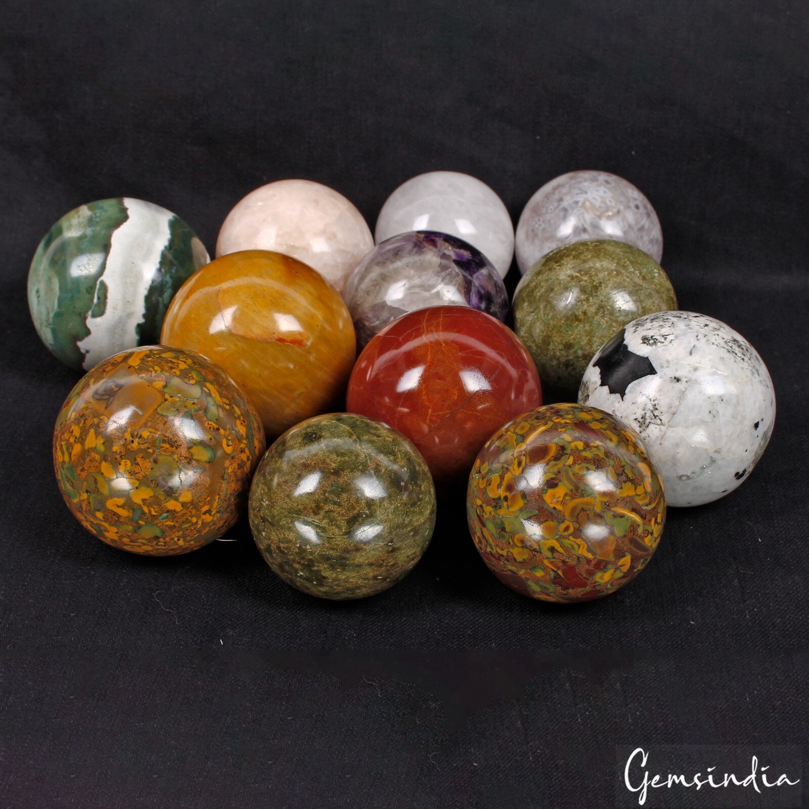 3 Kg 12 Pcs Set Of Multi gemstone Crystal Sphere Ball Polished Healing w/ Stand