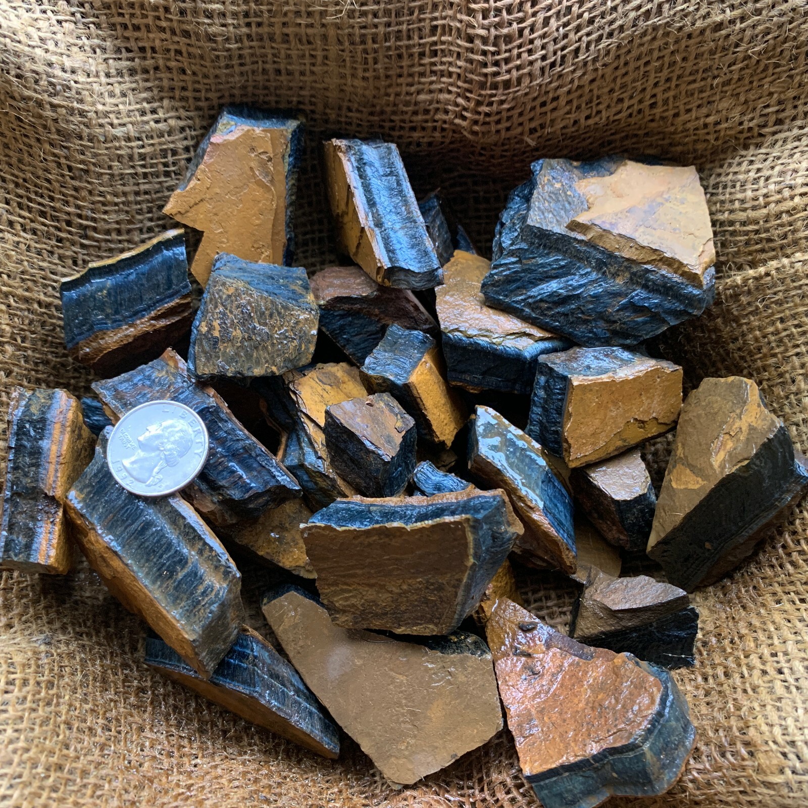 BLUE Tiger Eye Rough – 3000 Carat Lots + a FREE Faceted Gemstone!