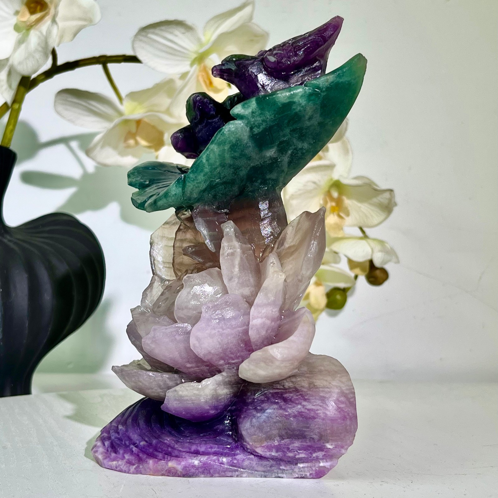 3.61LB Natural fluorite quartz products, hand carved and polished spiritual orn