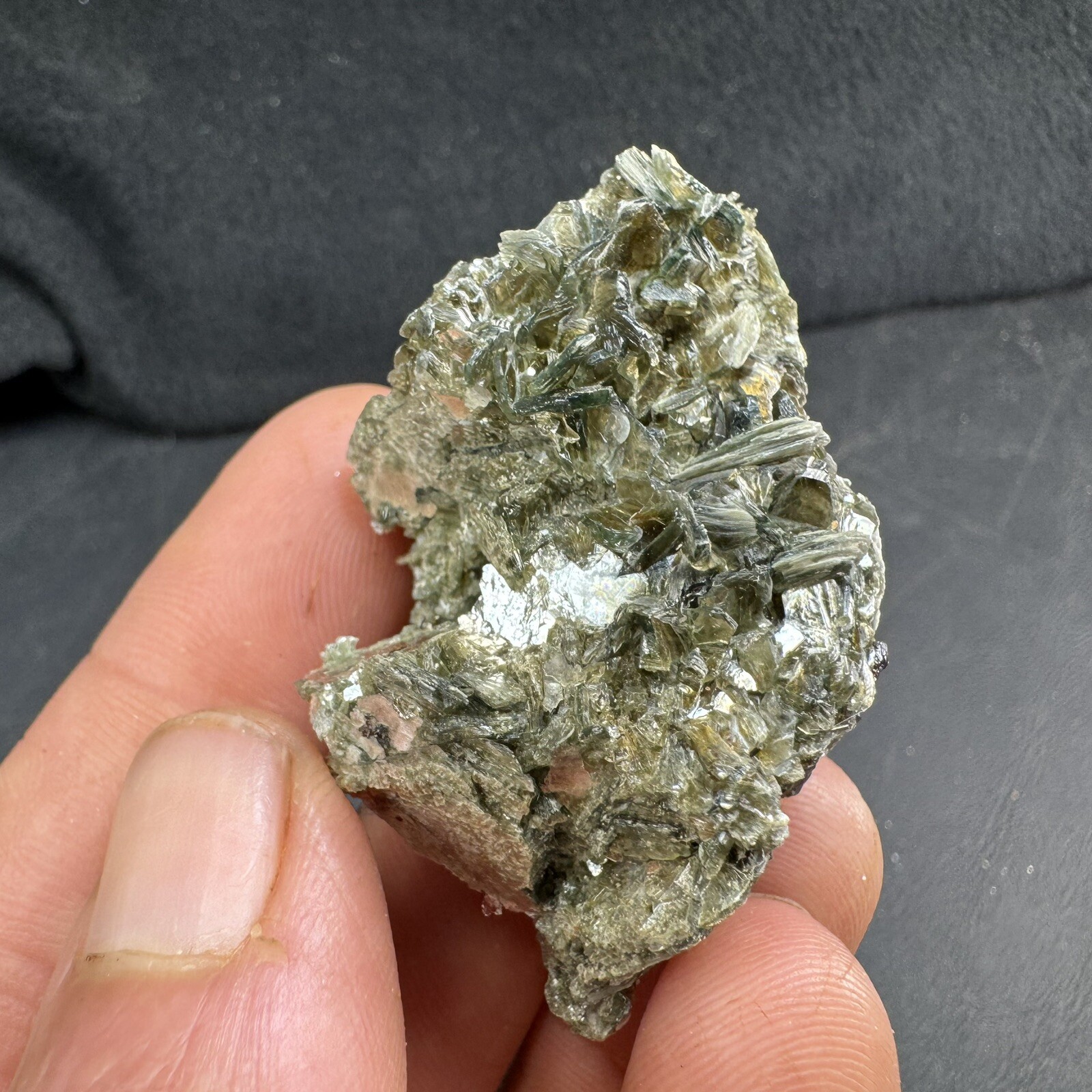 Lot of 4 Green Crystalized Mica Crystal Clusters with Rare Red Rutile Crystals