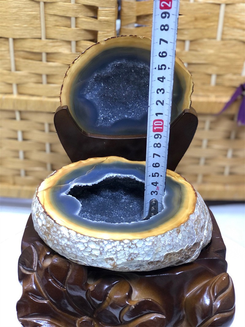 8.14LBNatural Agate Crystal Geode Quartz Bowl Wealth Spirit Energy Healing+Stand